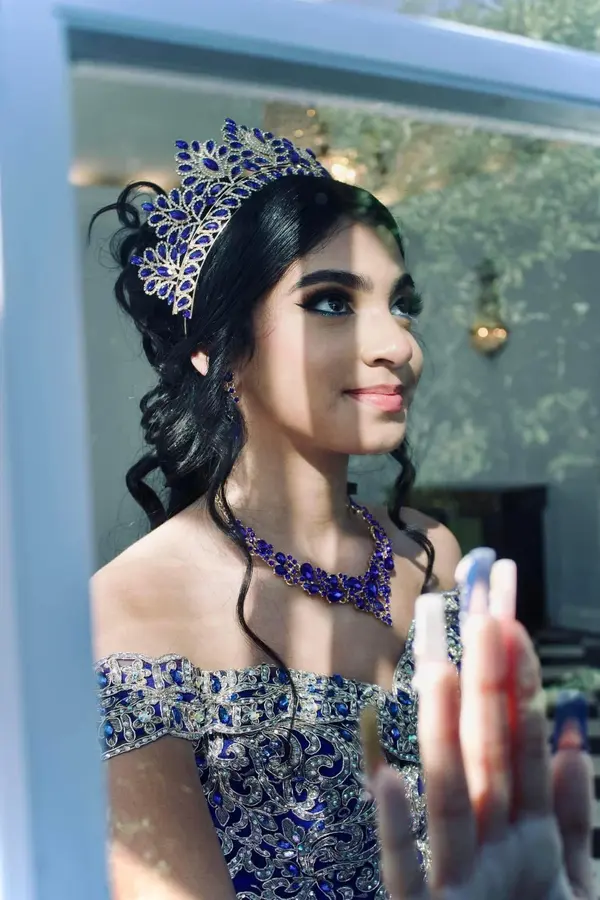 Quinceañera wearing a crystal tiara